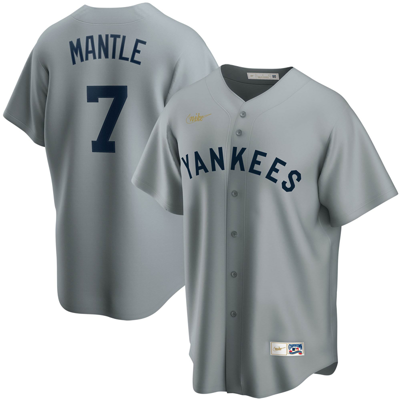 2020 MLB Men New York Yankees 7 Mickey Mantle Nike Gray Road Cooperstown Collection Player Jersey 1